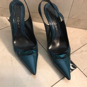 Casadei  pointed toes slingback pumps in teal green patent finish